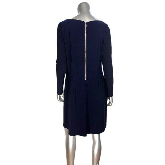 Vince Camuto Blue Embellished Beaded  Long Sleeve Shift Dress 12 - Picture 2 of 6